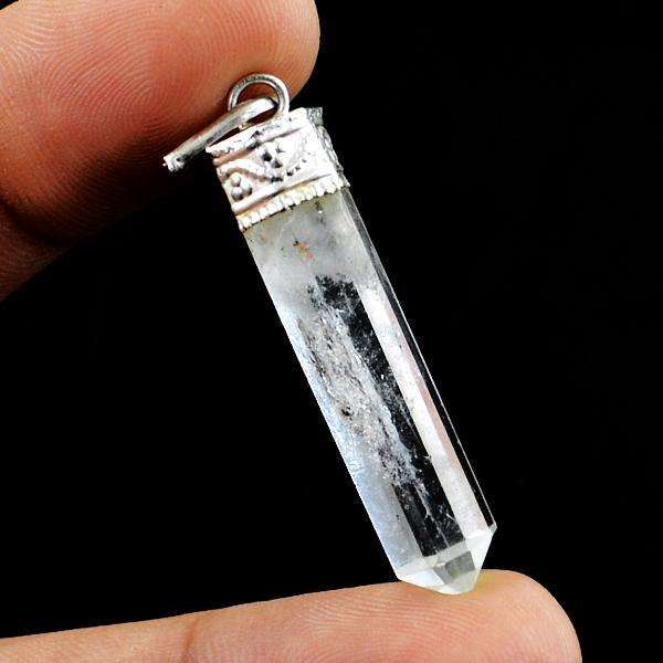 gemsmore:Natural White Quartz Healing Point Pendant