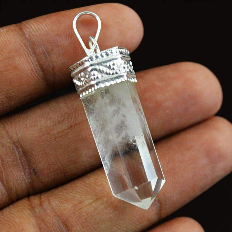 gemsmore:Natural White Quartz Healing Point Pendant