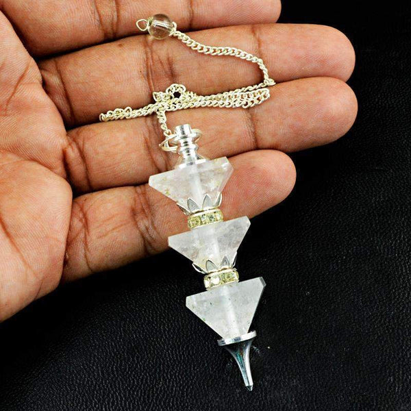 gemsmore:Natural White Quartz Healing Pyramid Pendulum