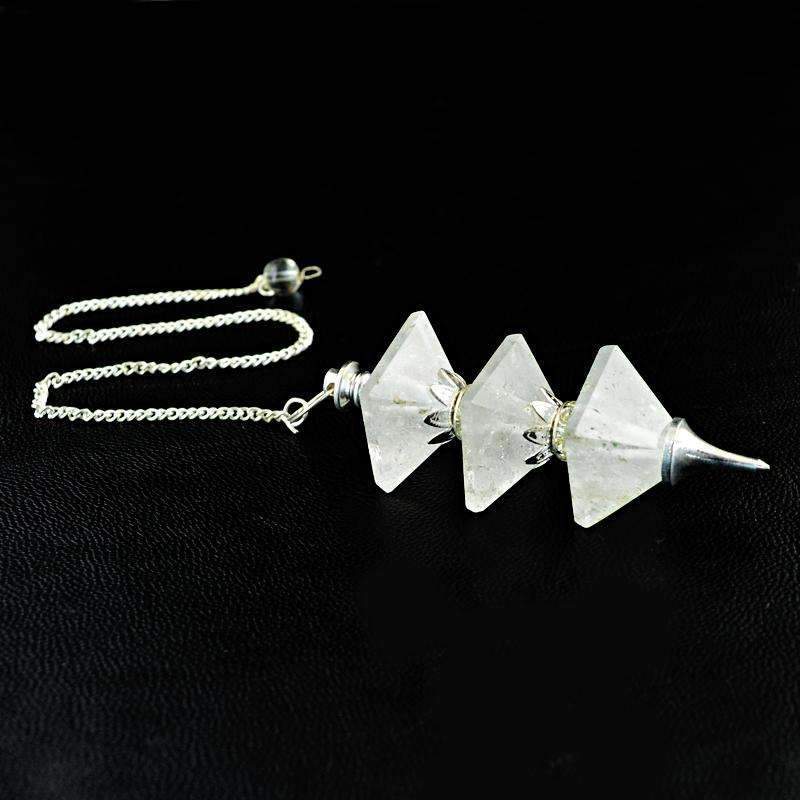 gemsmore:Natural White Quartz Healing Pyramid Pendulum