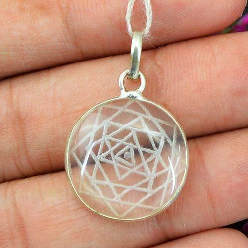 gemsmore:Natural White Quartz Internal Carved Healing Chakra Pendant