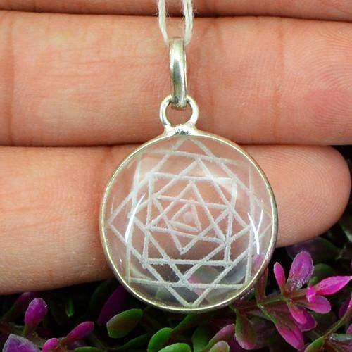 gemsmore:Natural White Quartz Internal Carved Healing Chakra Pendant