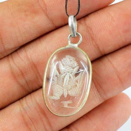 gemsmore:Natural White Quartz Internal Carved Pendant