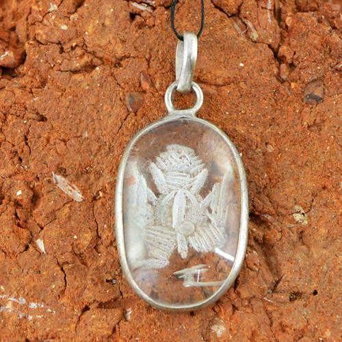 gemsmore:Natural White Quartz Internal Carved Pendant