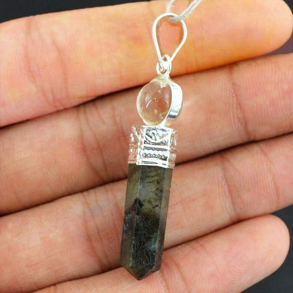 gemsmore:Natural White Quartz & Labradorite Reiki Healing Point Pendant