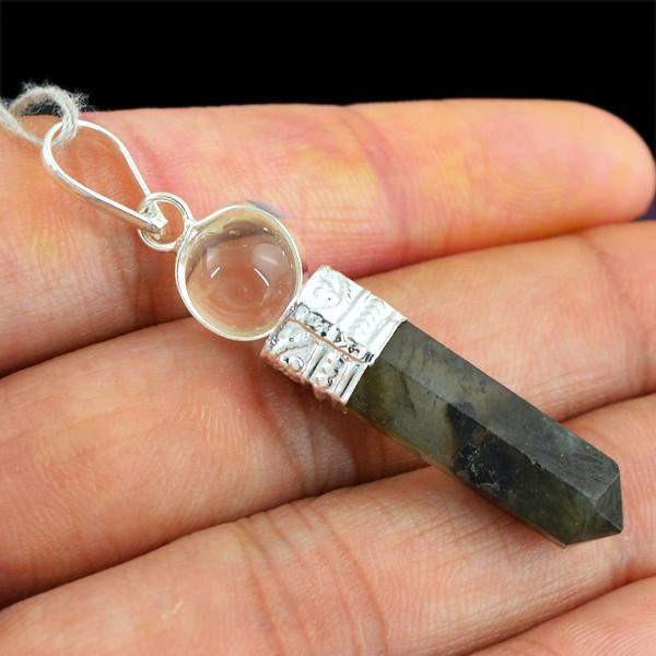 gemsmore:Natural White Quartz & Labradorite Reiki Healing Point Pendant