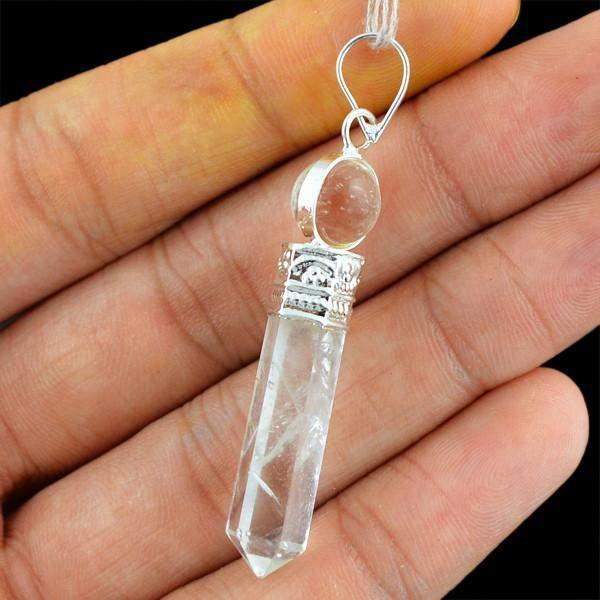 gemsmore:Natural White Quartz Meditation Healing Ball Point Pendant