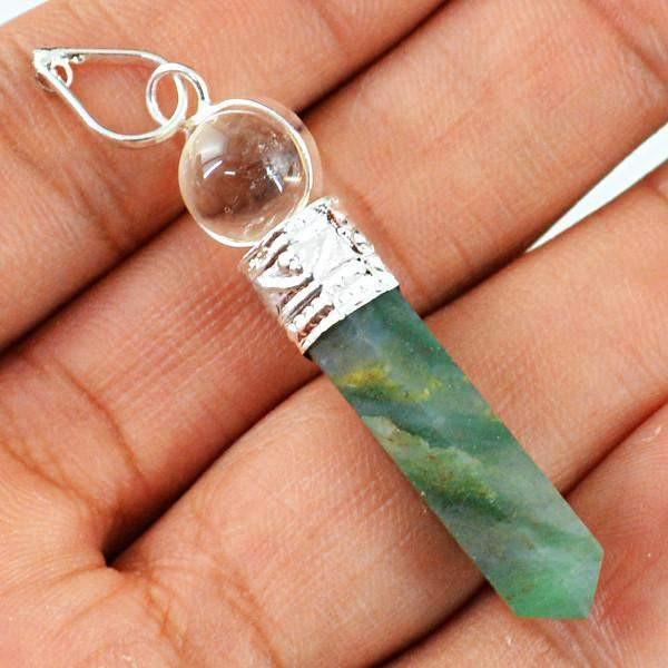 gemsmore:Natural White Quartz & Moss Agate Reiki Healing Ball Point Pendant