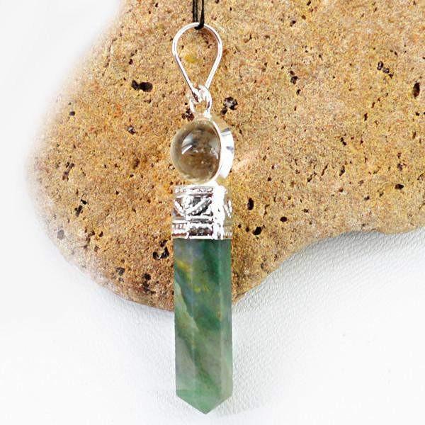 gemsmore:Natural White Quartz & Moss Agate Reiki Healing Ball Point Pendant