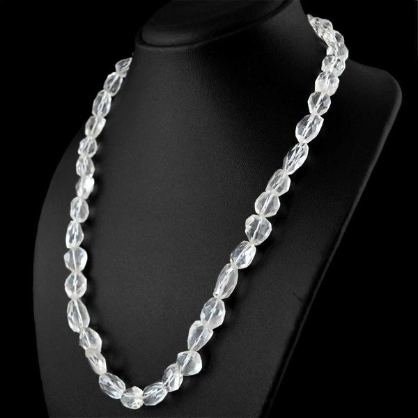gemsmore:Natural White Quartz Necklace Faceted Untreated Beads