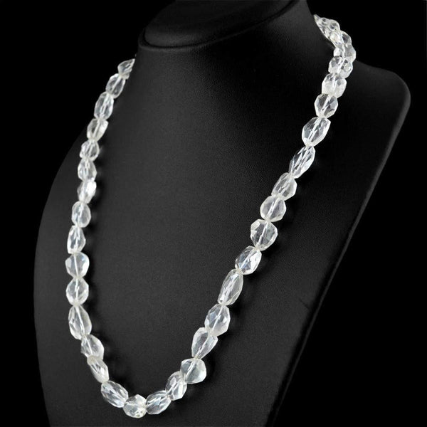 gemsmore:Natural White Quartz Necklace Faceted Untreated Beads