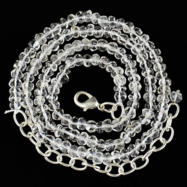 gemsmore:Natural White Quartz Necklace Round Cut Beads