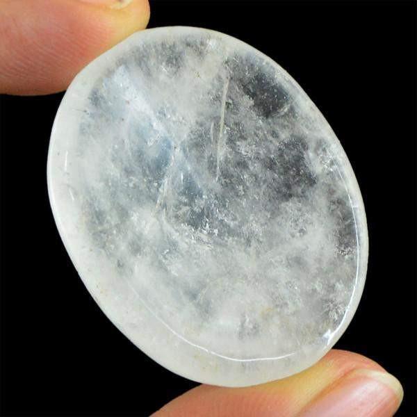 gemsmore:Natural White Quartz Oval Shape Healing Palm Gemstone