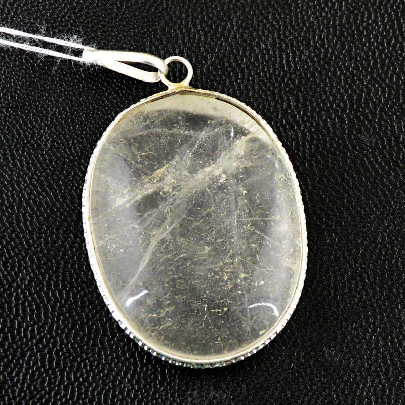 gemsmore:Natural White Quartz Pendant - Oval Shape