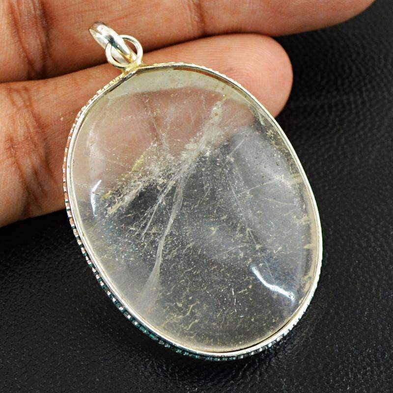 gemsmore:Natural White Quartz Pendant - Oval Shape