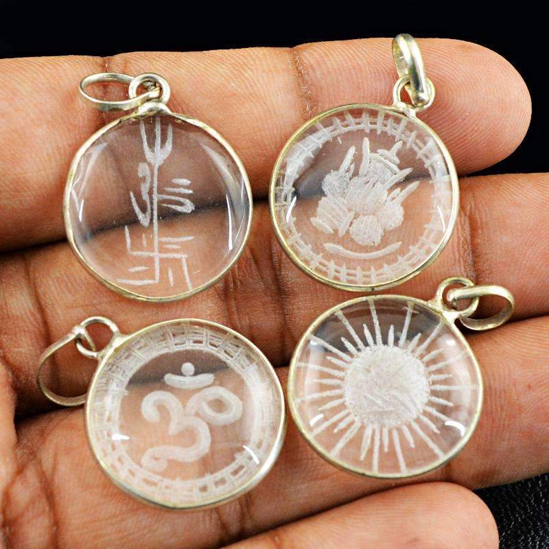 gemsmore:Natural White Quartz Pendant Lot - Round Shape