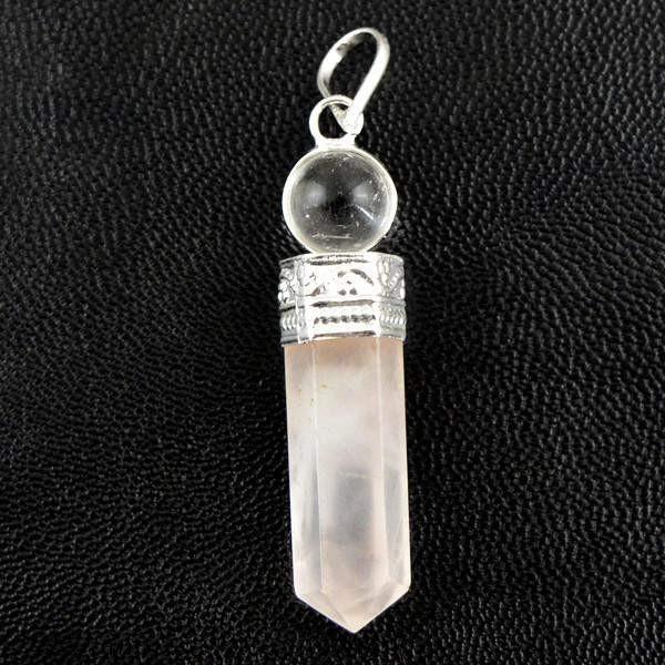 gemsmore:Natural White Quartz & Pink Rose Quartz Healing Ball Point Pendant