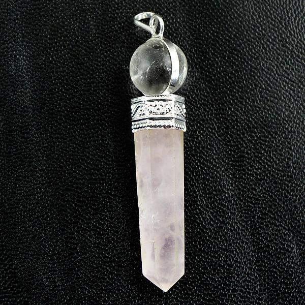 gemsmore:Natural White Quartz & Pink Rose Quartz Healing Ball Point Pendant