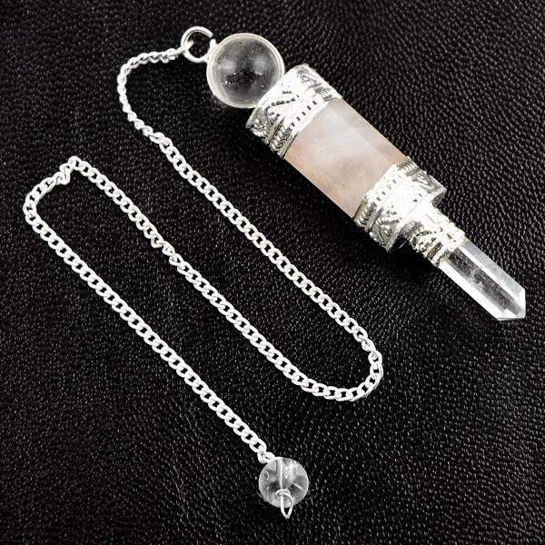 gemsmore:Natural White Quartz & Pink Rose Quartz Healing Ball Point Pendulum