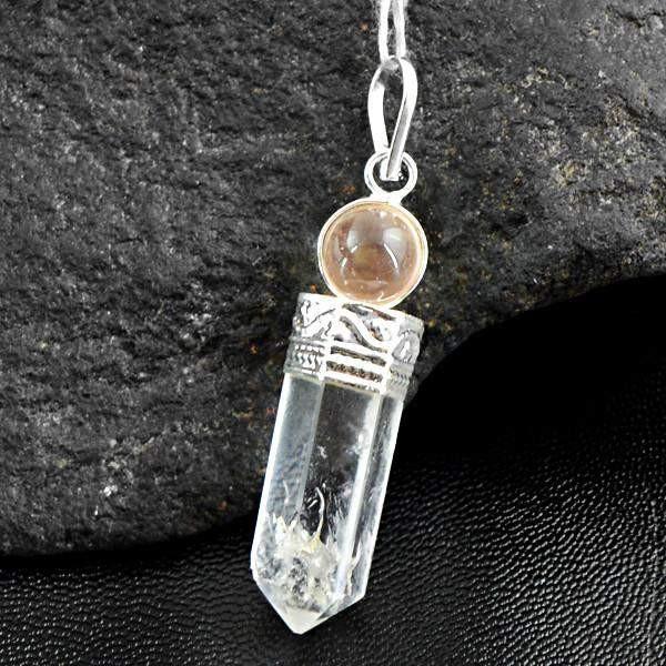 gemsmore:Natural White Quartz Reiki Healing Ball Point Pendant