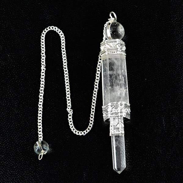 gemsmore:Natural White Quartz Reiki Healing Ball Point Pendulum