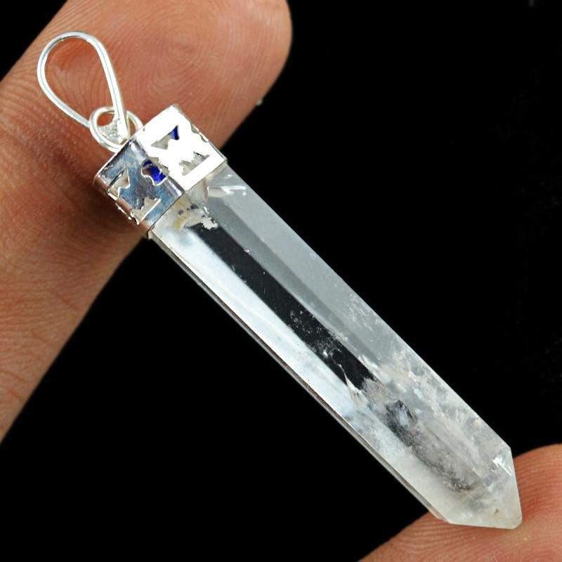 gemsmore:Natural White Quartz Reiki Healing Point Pendant