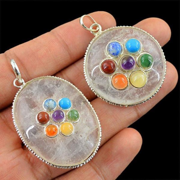 gemsmore:Natural White Quartz Seven Chakra Healing Pendant Lot