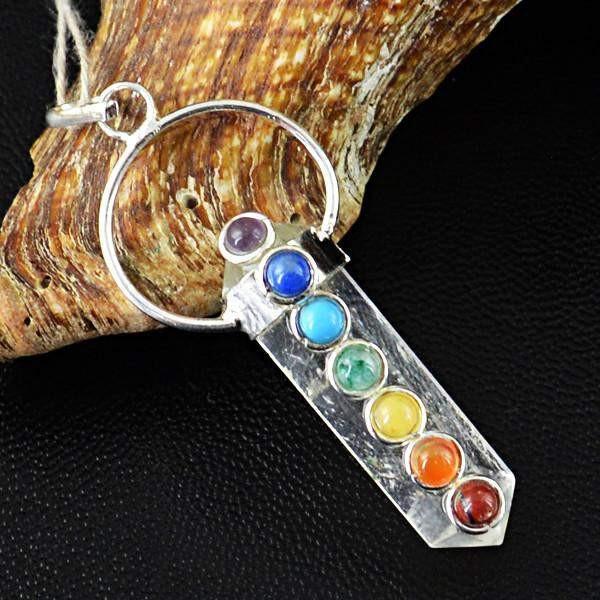 gemsmore:Natural White Quartz Seven Chakra Point Pendant