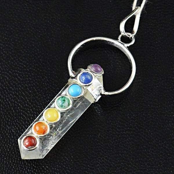 gemsmore:Natural White Quartz Seven Chakra Point Pendant