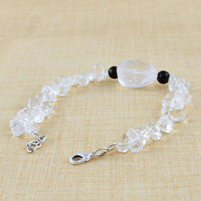 gemsmore:Natural White Quartz Tear Drop Beads Bracelet