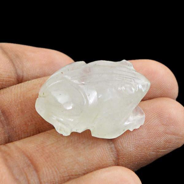 gemsmore:Natural White Quartz Untreated Carved Frog Gemstone