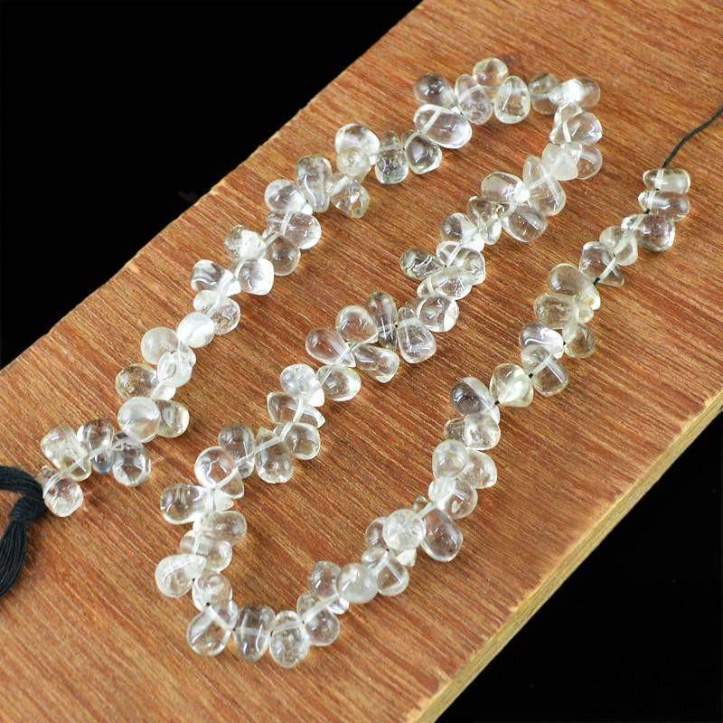 gemsmore:Natural White Quartz Untreated Drilled Beads Strand