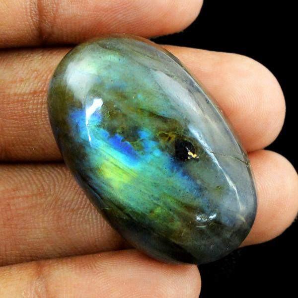 gemsmore:Natural Worry Stone Blue & Green Flash Labradorite Oval Shape Gemstone