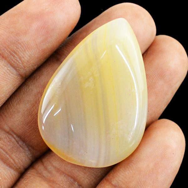 gemsmore:Natural Worry Stone Yellow Striped Onyx Pear Shape Gemstone