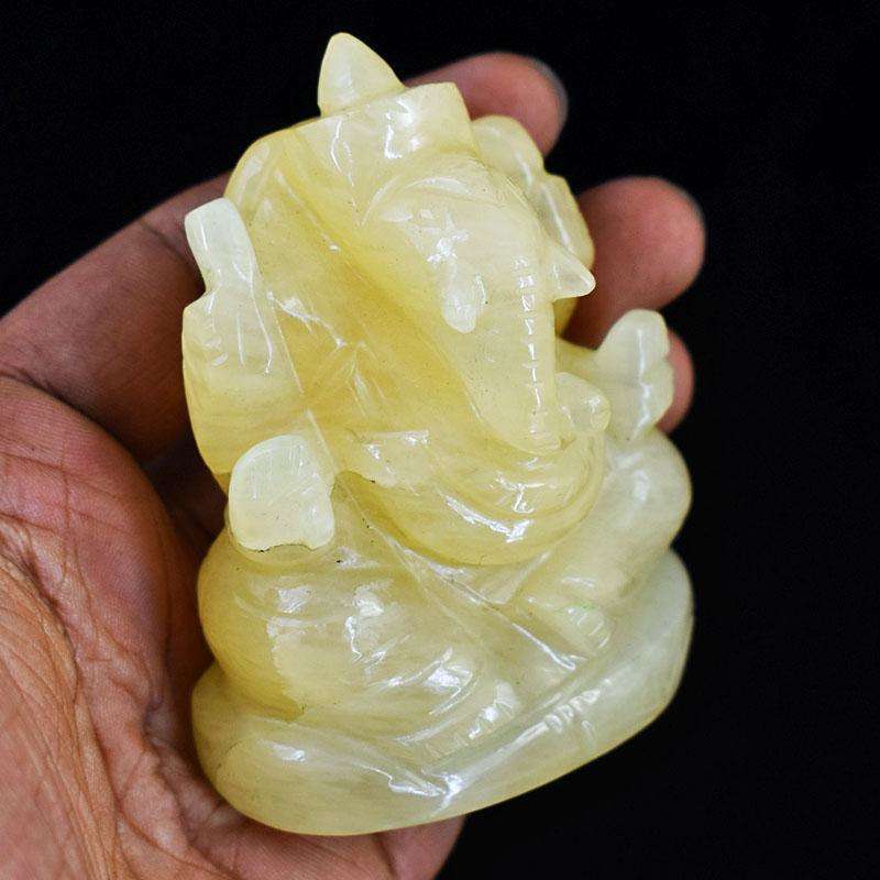 gemsmore:Natural Yellow Aventurine Hand Carved Genuine Crystal Gemstone Carving Lord Ganesha