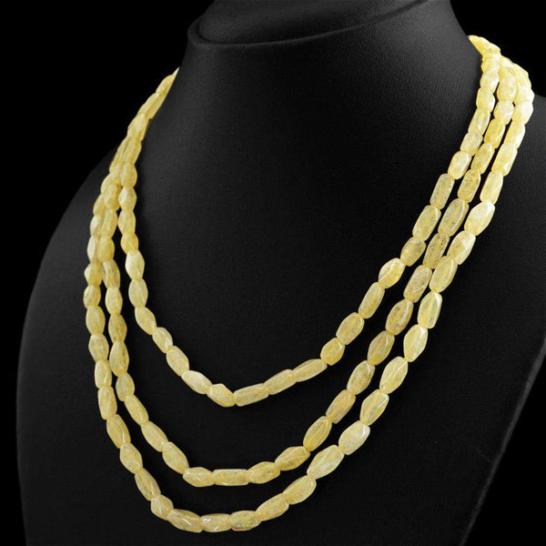 gemsmore:Natural Yellow Aventurine Necklace 3 Strand Faceted Untreated Beads