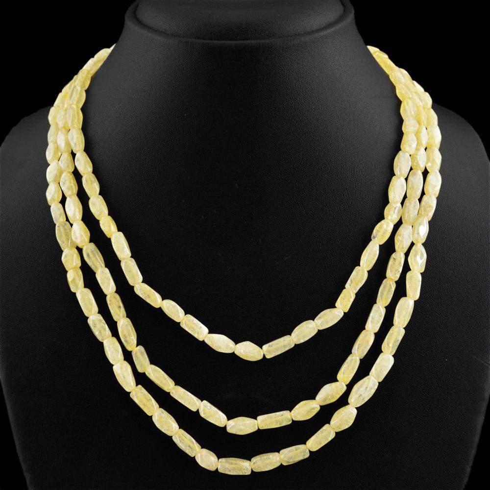gemsmore:Natural Yellow Aventurine Necklace 3 Strand Faceted Untreated Beads