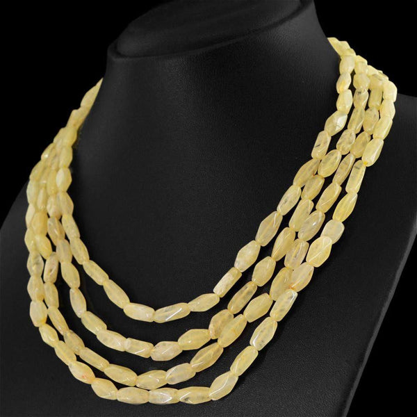 gemsmore:Natural Yellow Aventurine Necklace 4 Strand Faceted Beads