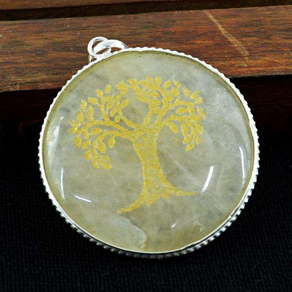 gemsmore:Natural Yellow Aventurine Round Shape Healing Tree Pendant