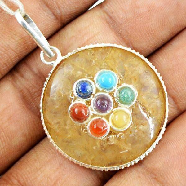 gemsmore:Natural Yellow Aventurine Seven Chakra Healing Gemstone Pendant