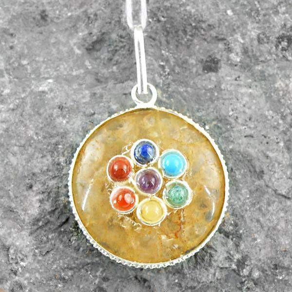 gemsmore:Natural Yellow Aventurine Seven Chakra Healing Gemstone Pendant