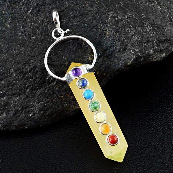 gemsmore:Natural Yellow Aventurine Seven Chakra Healing Point Pendant