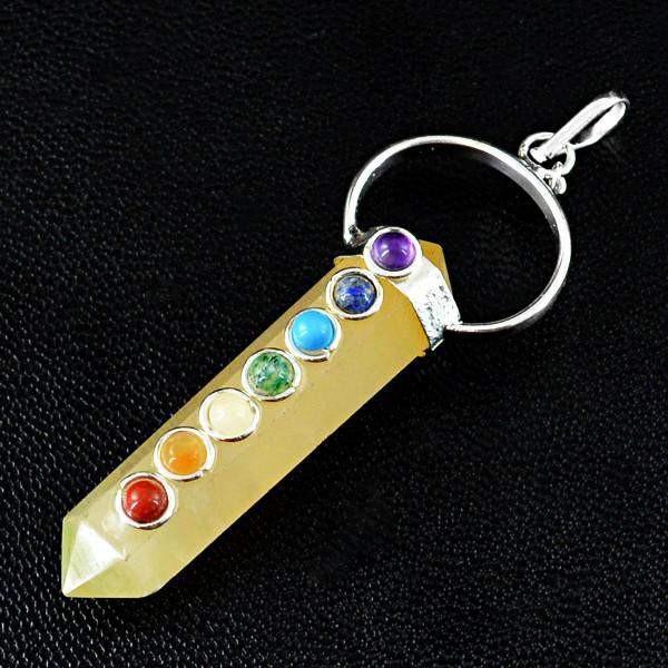 gemsmore:Natural Yellow Aventurine Seven Chakra Healing Point Pendant