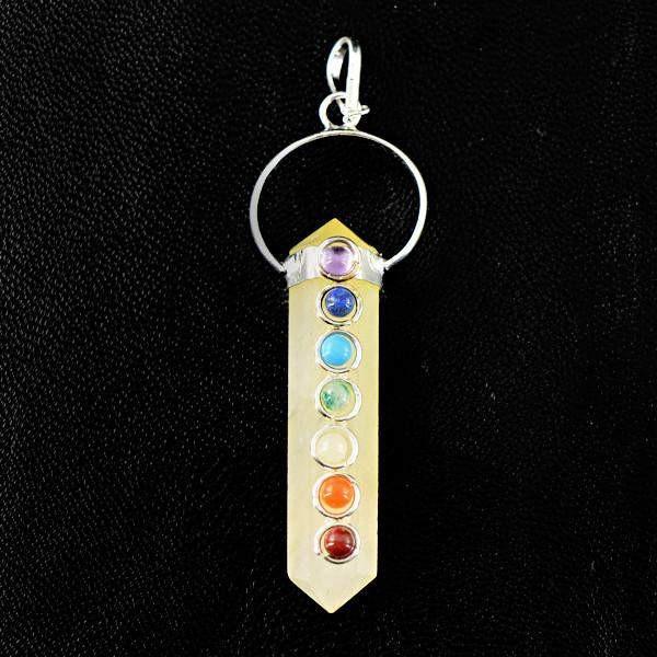 gemsmore:Natural Yellow Aventurine Seven Chakra Healing Point Pendant