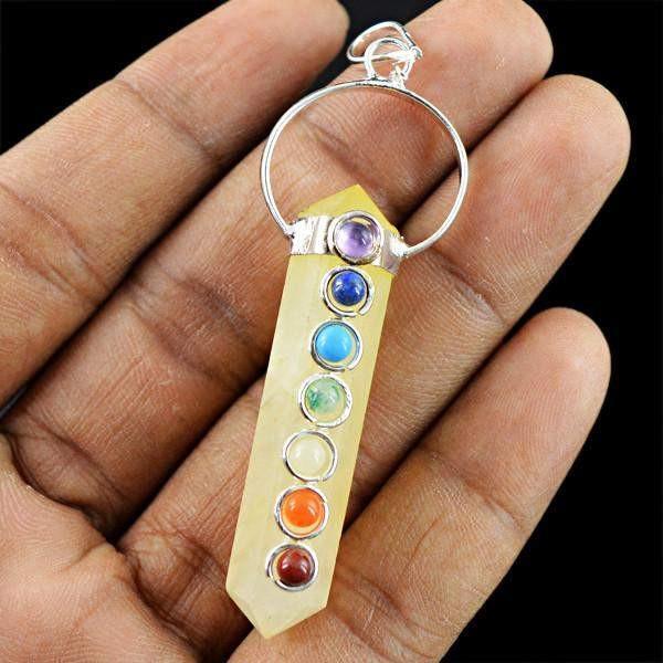 gemsmore:Natural Yellow Aventurine Seven Chakra Healing Point Pendant