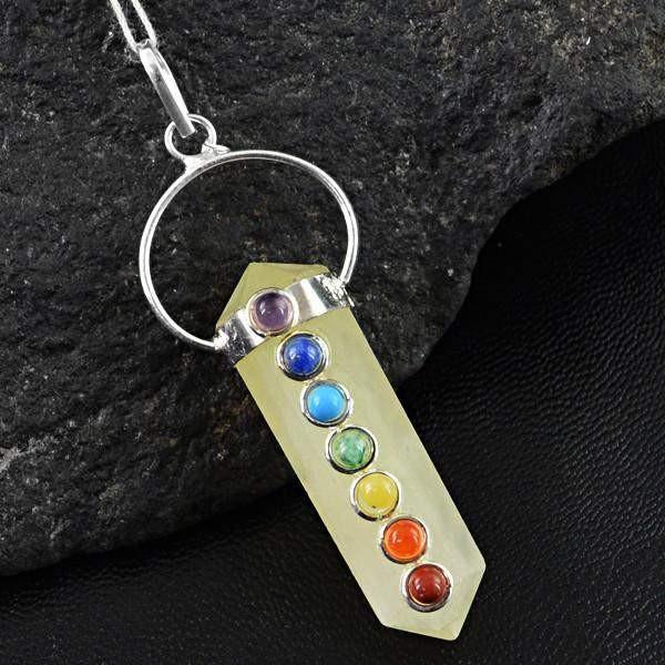 gemsmore:Natural Yellow Aventurine Seven Chakra Healing Point Pendant