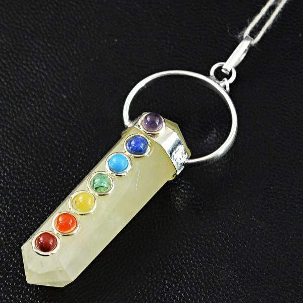 gemsmore:Natural Yellow Aventurine Seven Chakra Healing Point Pendant