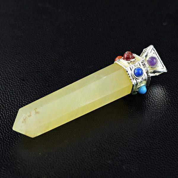 gemsmore:Natural Yellow Aventurine Seven Chakra Healing Point Pendant