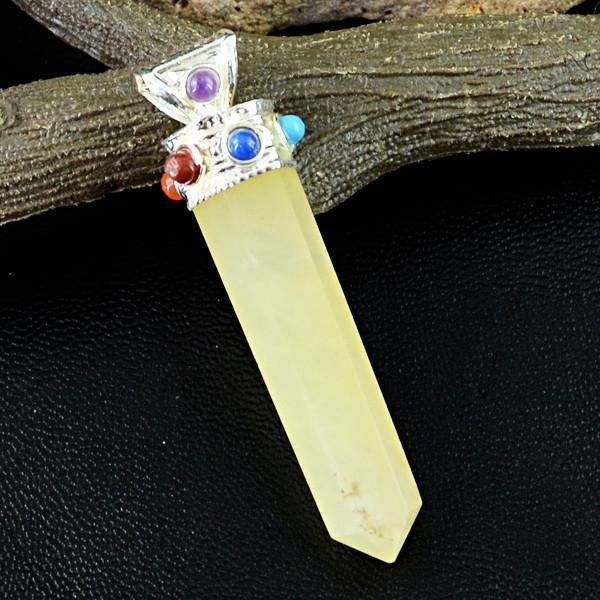 gemsmore:Natural Yellow Aventurine Seven Chakra Healing Point Pendant