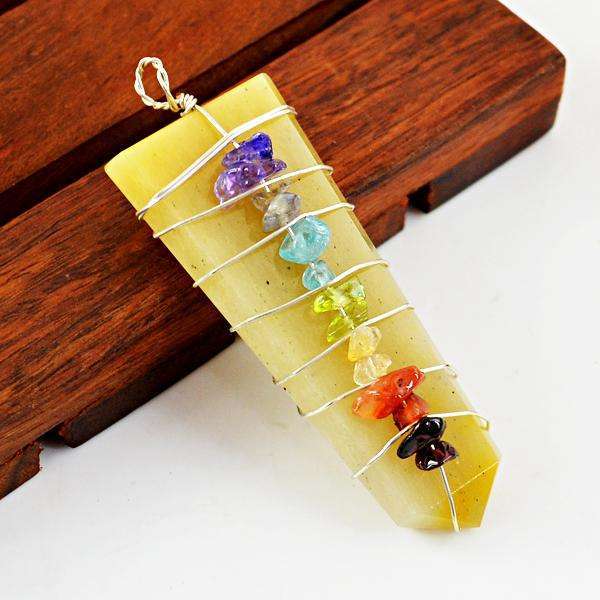 gemsmore:Natural Yellow Aventurine Seven Chakra Healing Wand Pendant